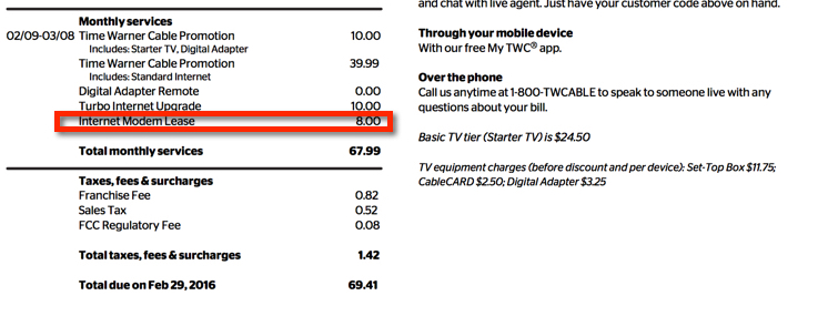 modem rental fee